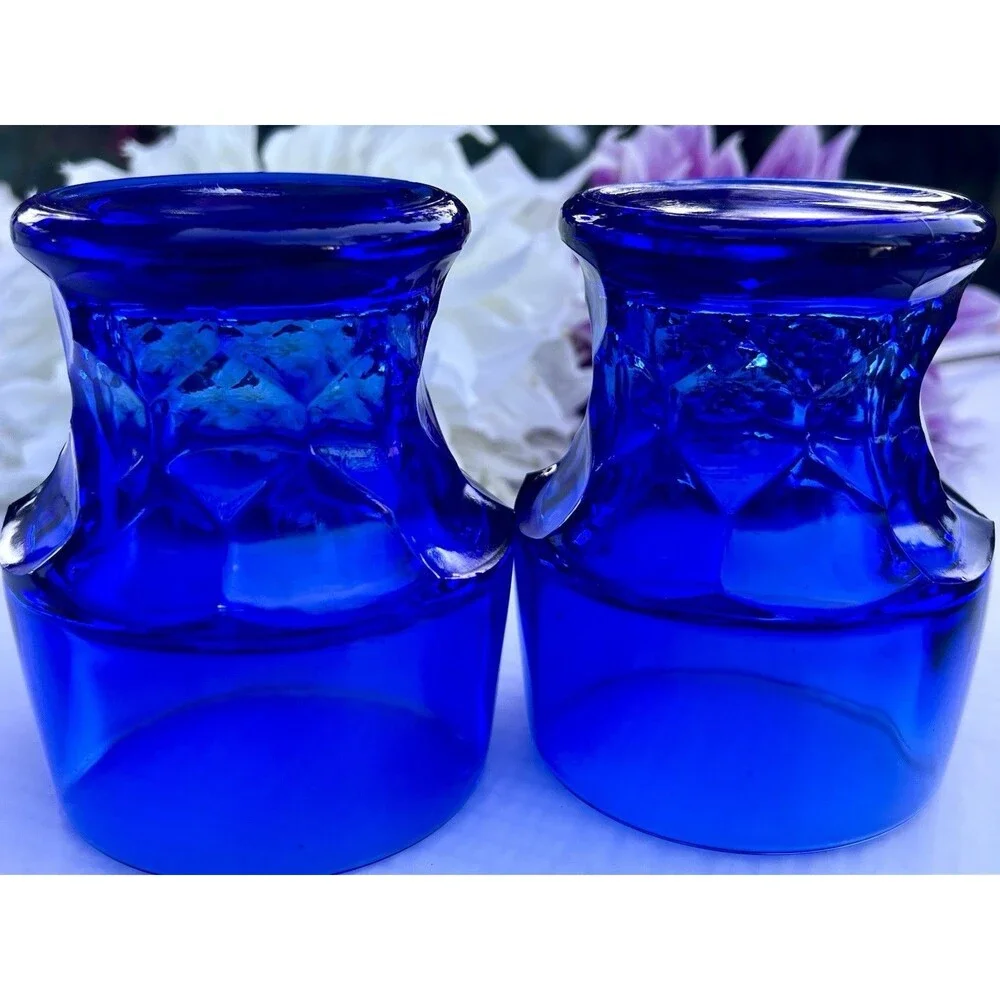 Vintage 1950’s Viking Glass Georgian Cobalt Blue Tumblers Set of 2 Mid Century